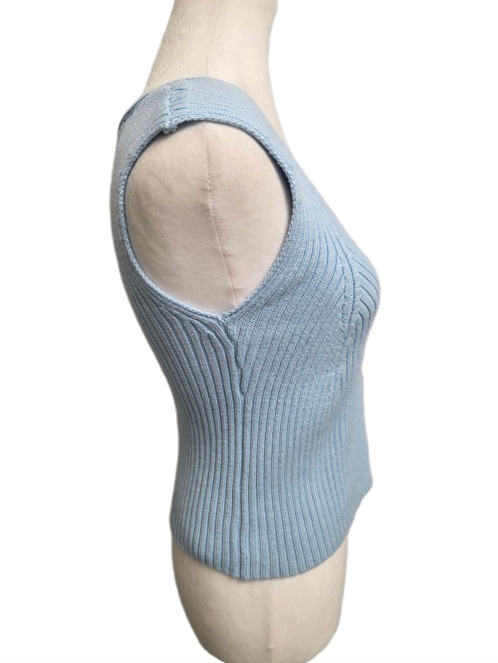 Jessica Simpson Light Blue Ribbed Knit Button-Front Vest - Picture 5 of 9